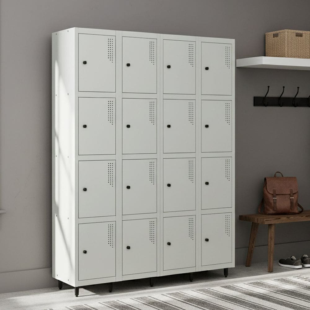 Armário Roupeiro Locker Guarda-volume de Aço 16 Portas Pequenas com Fecho para Cadeado Vestiário Cinza