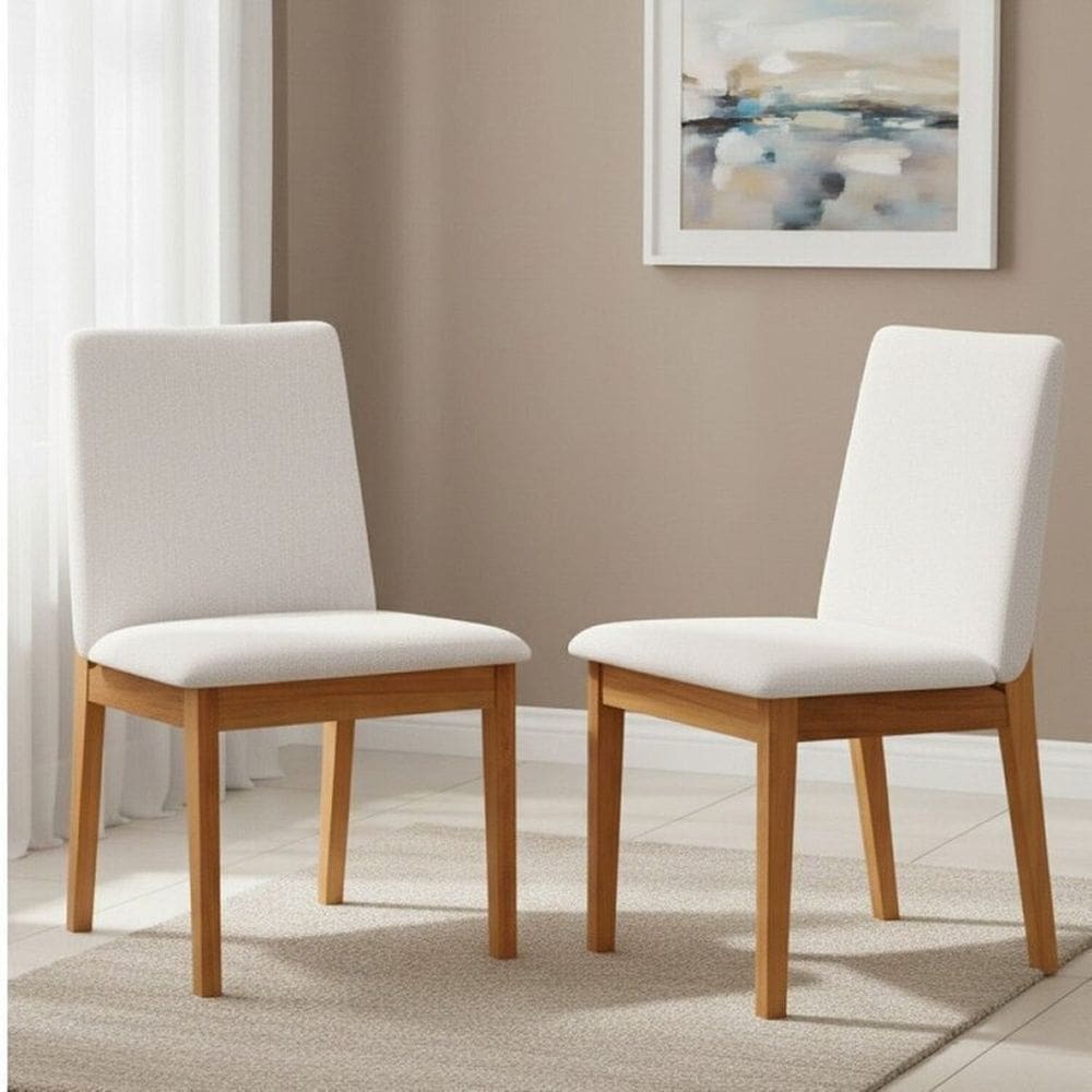 Kit 2 Cadeiras para Sala de Jantar Estofada Madeira Maciça Cecília Bege Claro