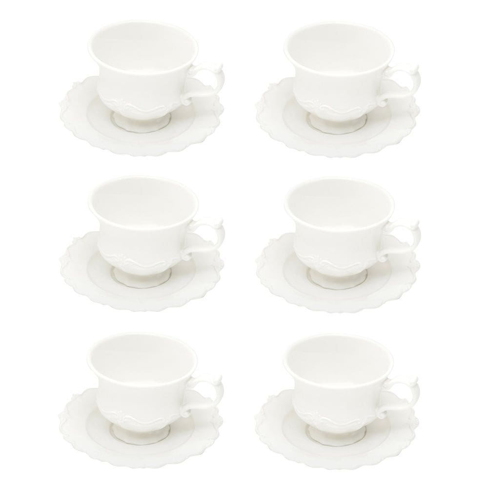 Cj 6 Xícaras P/Chá C/Pires de Porcelana Fancy Branco 200ml Wolff