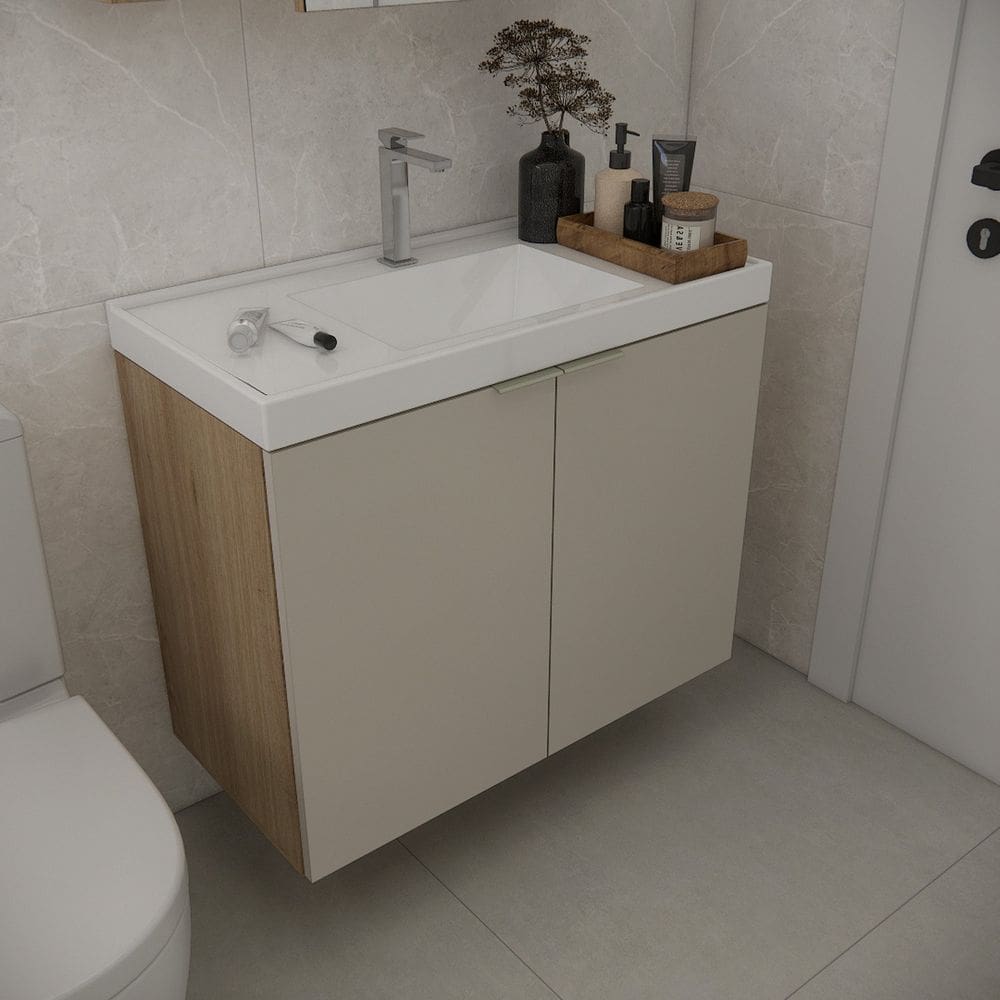 Gabinete de Banheiro com Cuba 79,6cm Vittare Carvalho/Nude