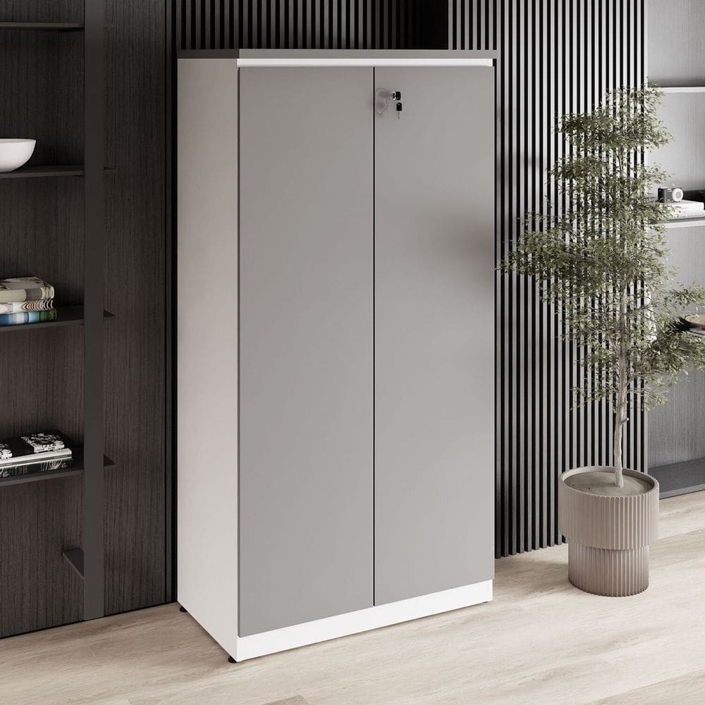 Armário Alto 160cm para Escritório 2 Portas com Chave Corporate F5 Cinza Sagrado / Branco