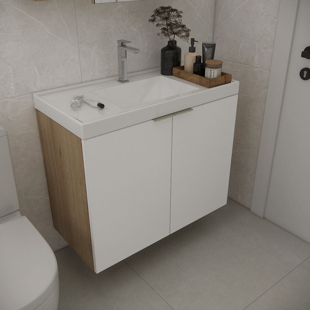 Gabinete de Banheiro sem Cuba 79,6cm Vittare Carvalho/Branco