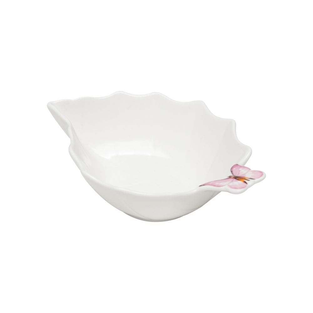 Bowl de Porcelana Branca C/Formato Folha Borboletas 18x6cm Wolff