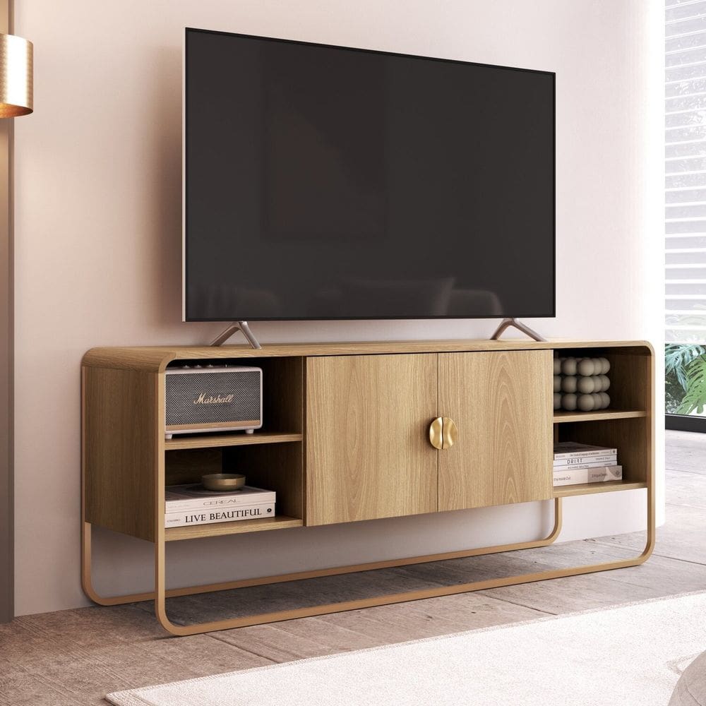 Rack para Tv 55 Polegadas 150cm 2 Portas Orgânico Pé Metal Luna Hanover/Dourado