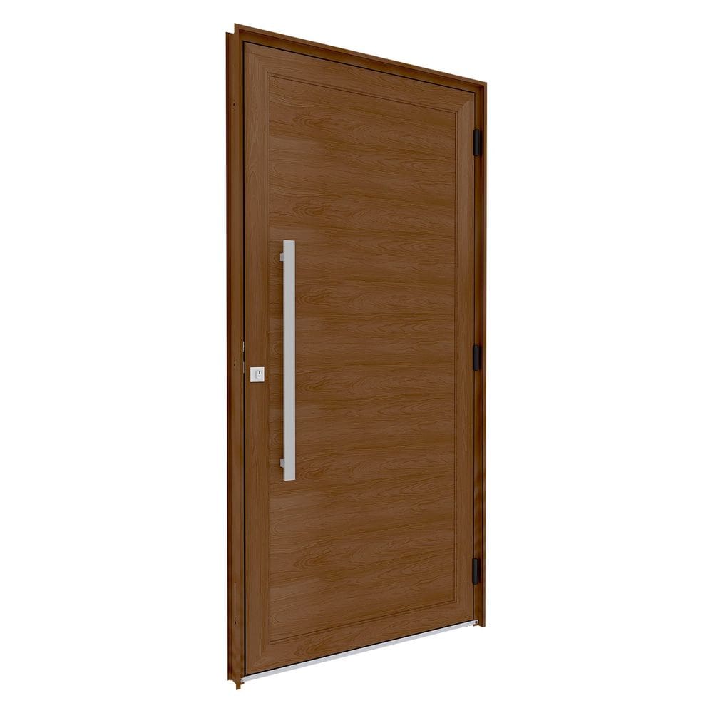Porta de Alumínio de Giro Lambri Puxador de 80cm em Aço Inox 215x105cm Lucasa Eccellente Amadeirado