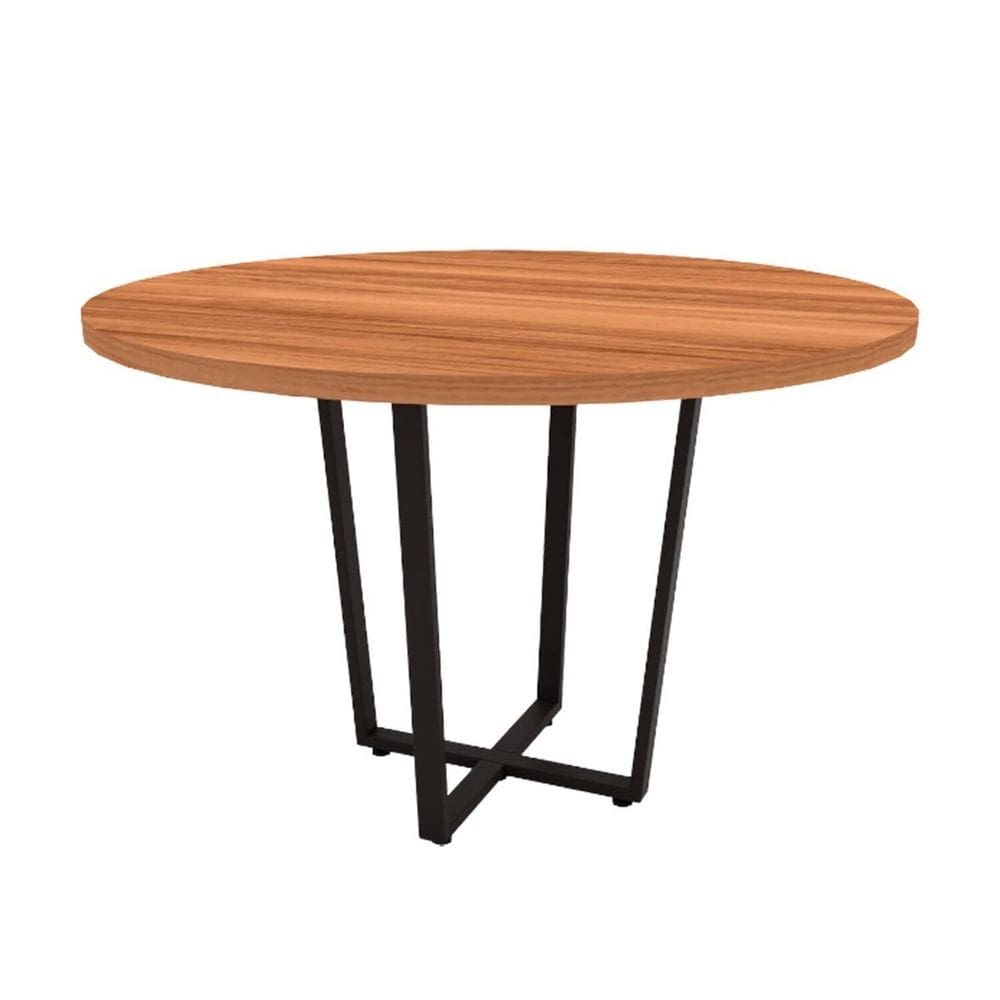 Mesa de Reunião Redonda Industrial 110cm com Pés em Metal Industrial Executive Nogal/ Preto