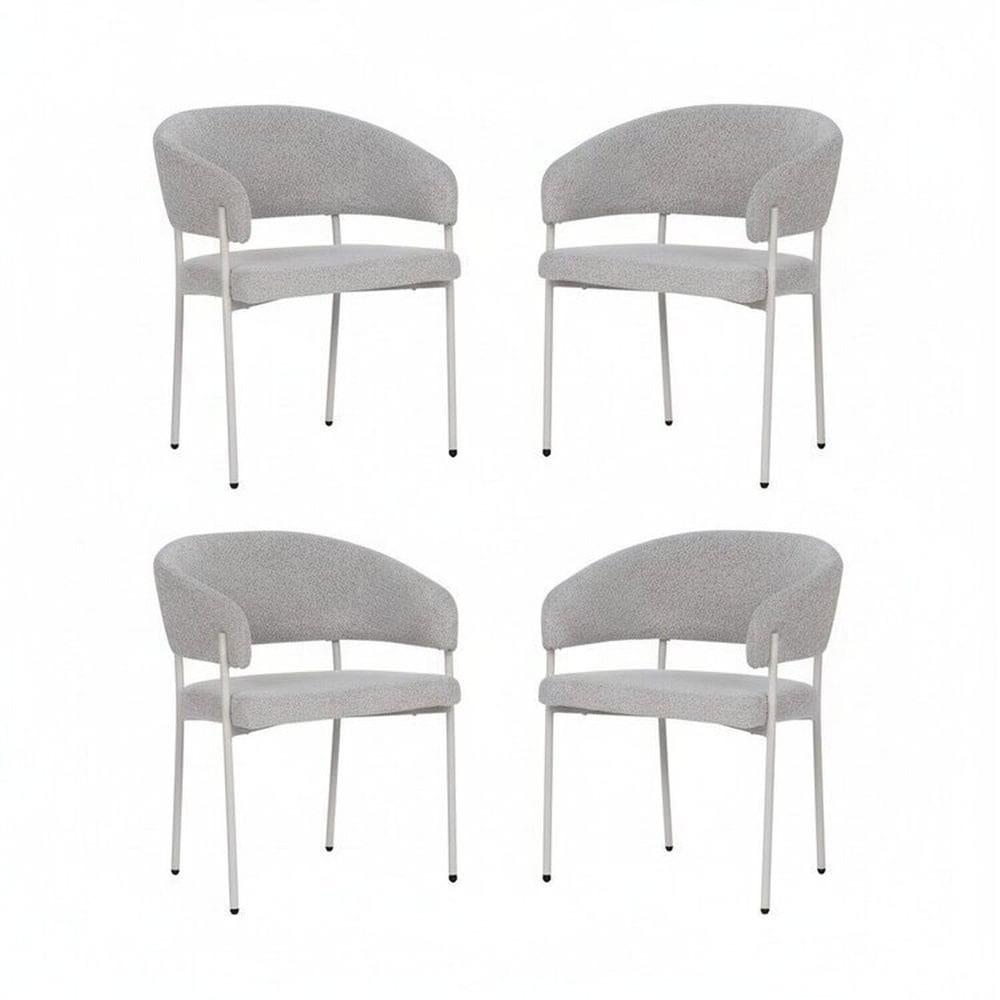 Kit 4 Cadeiras para Sala de Jantar Estofadas Bouclé Bari Cinza