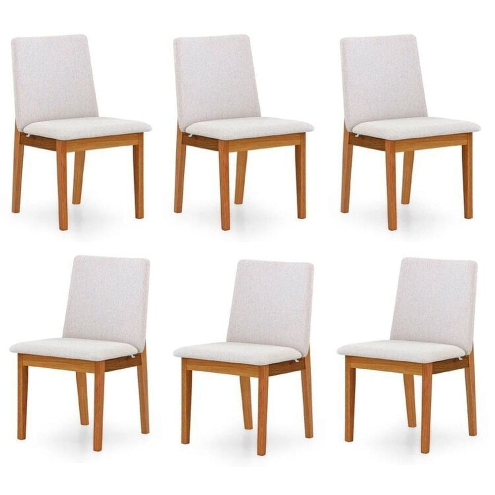 Kit 6 Cadeiras para Sala de Jantar Estofada Madeira Maciça Cecília Bege Claro