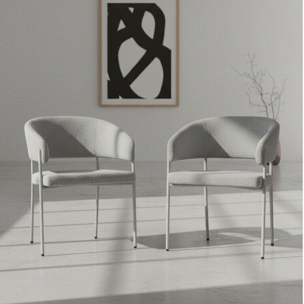 Kit 2 Cadeiras para Sala de Jantar Estofadas Bouclé Bari Cinza