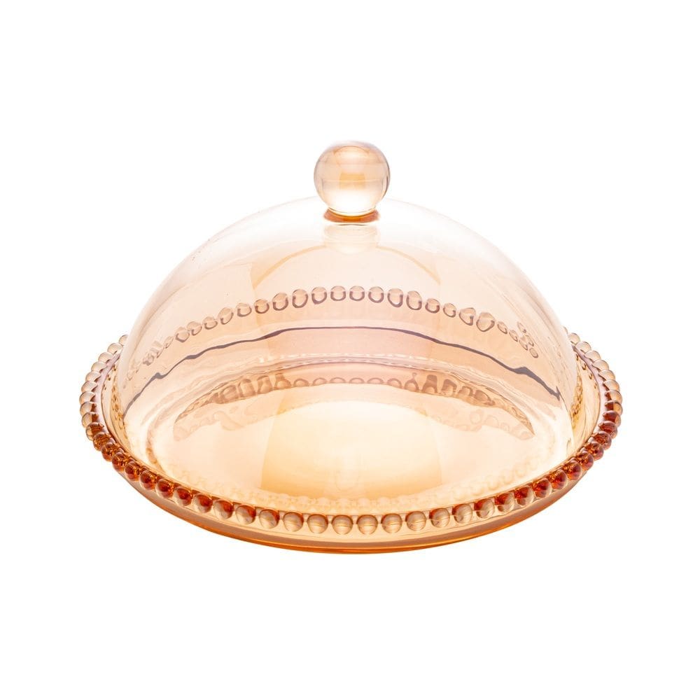 Queijeira de Cristal C/Tampa Pearl Bolinha Âmbar 20x12cm Wolff