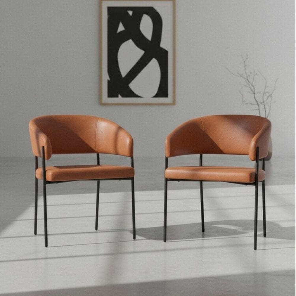 Kit 2 Cadeiras para Sala de Jantar Estofadas Poliuretano Bari Caramelo