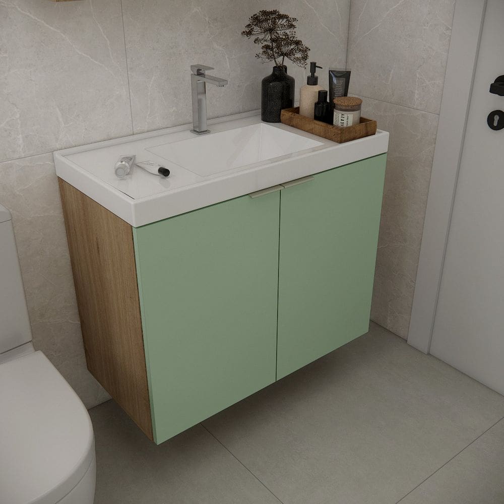 Gabinete de Banheiro sem Cuba 79,6cm Vittare Carvalho/Verde