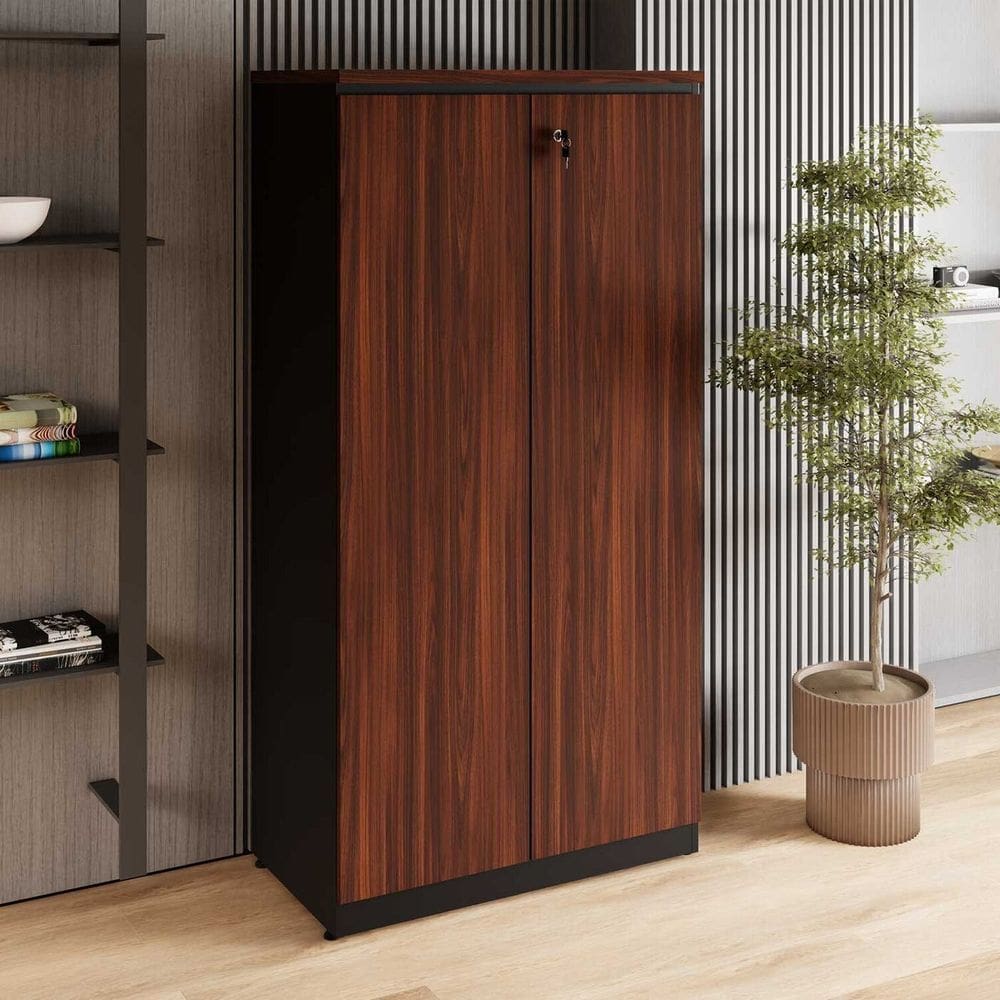 Armário Alto 160cm para Escritório 2 Portas com Chave Corporate F5 Louro Preto / Preto