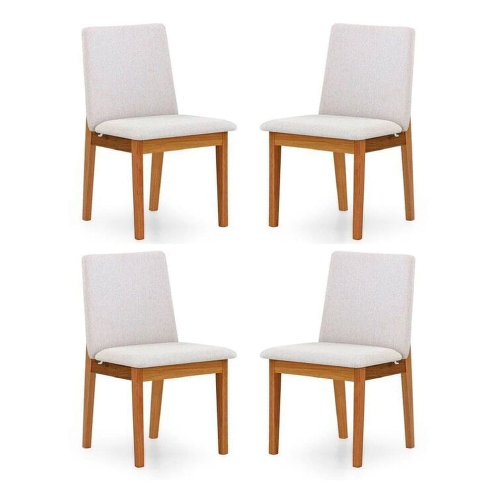 Kit 4 Cadeiras para Sala de Jantar Estofada Madeira Maciça Cecília Bege Claro