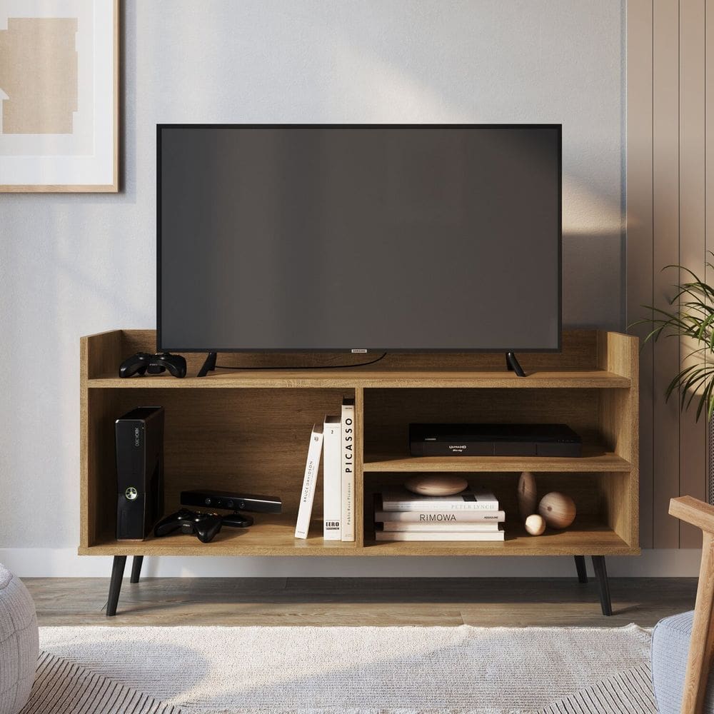 Rack Retro para Tv 50 Polegadas com 2 Prateleira Sala Mel