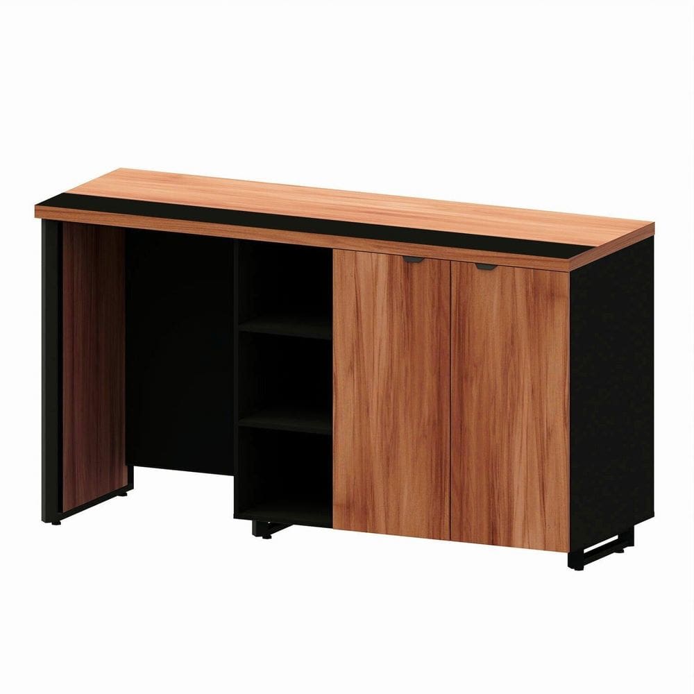 Aparador Frigobar Embutir Esquerdo Armário 2 Portas Pés em Metal Corporate Nogal / Preto