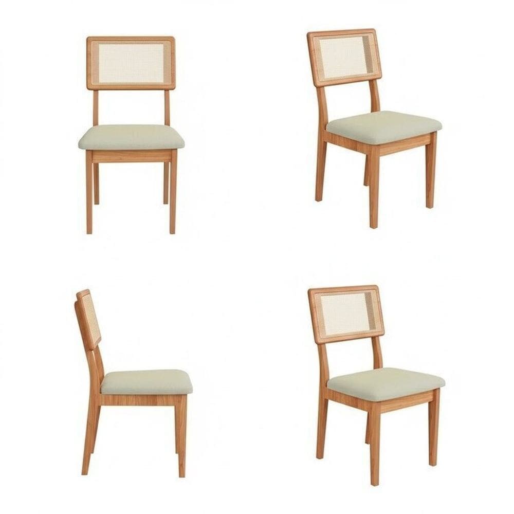 Kit 4 Cadeiras Estofadas Encosto Telado Estrutura 100% Mdf Bolonha Freijó/Cesare Escuro