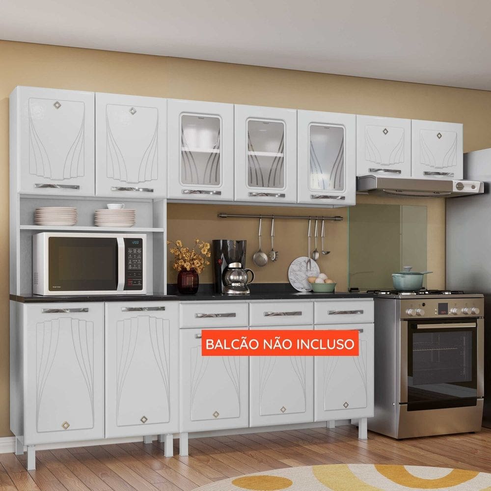 Armário de Cozinha Compacta de Aço com Vidro 3 Peças Star New Branco