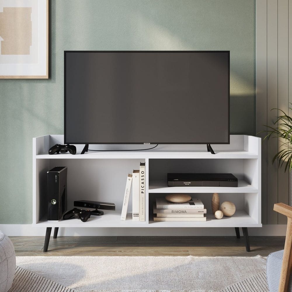 Rack Retro para Tv 50 Polegadas com 2 Prateleira Sala Branco