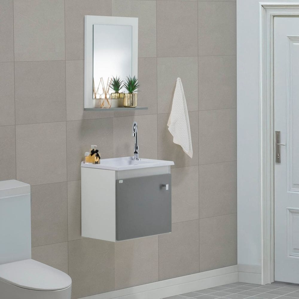 Gabinete e Espelho Suspenso Meu Canto 60 Modelo 5 Básica Verde/Branco