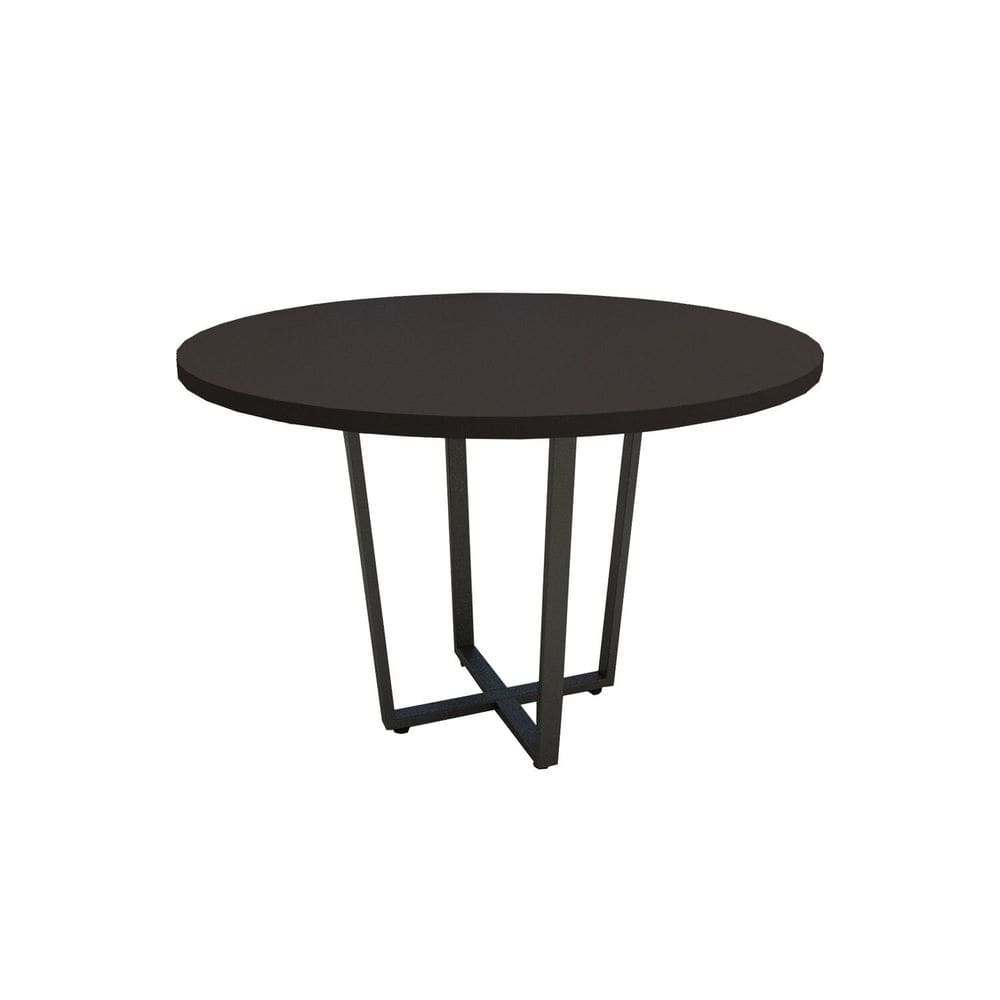 Mesa de Reunião Redonda Industrial 110cm com Pés em Metal Industrial Executive Preto