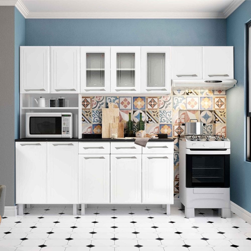 Cozinha de Aço Completa com Kit para Micro-ondas 4 Peças Topázio Branco