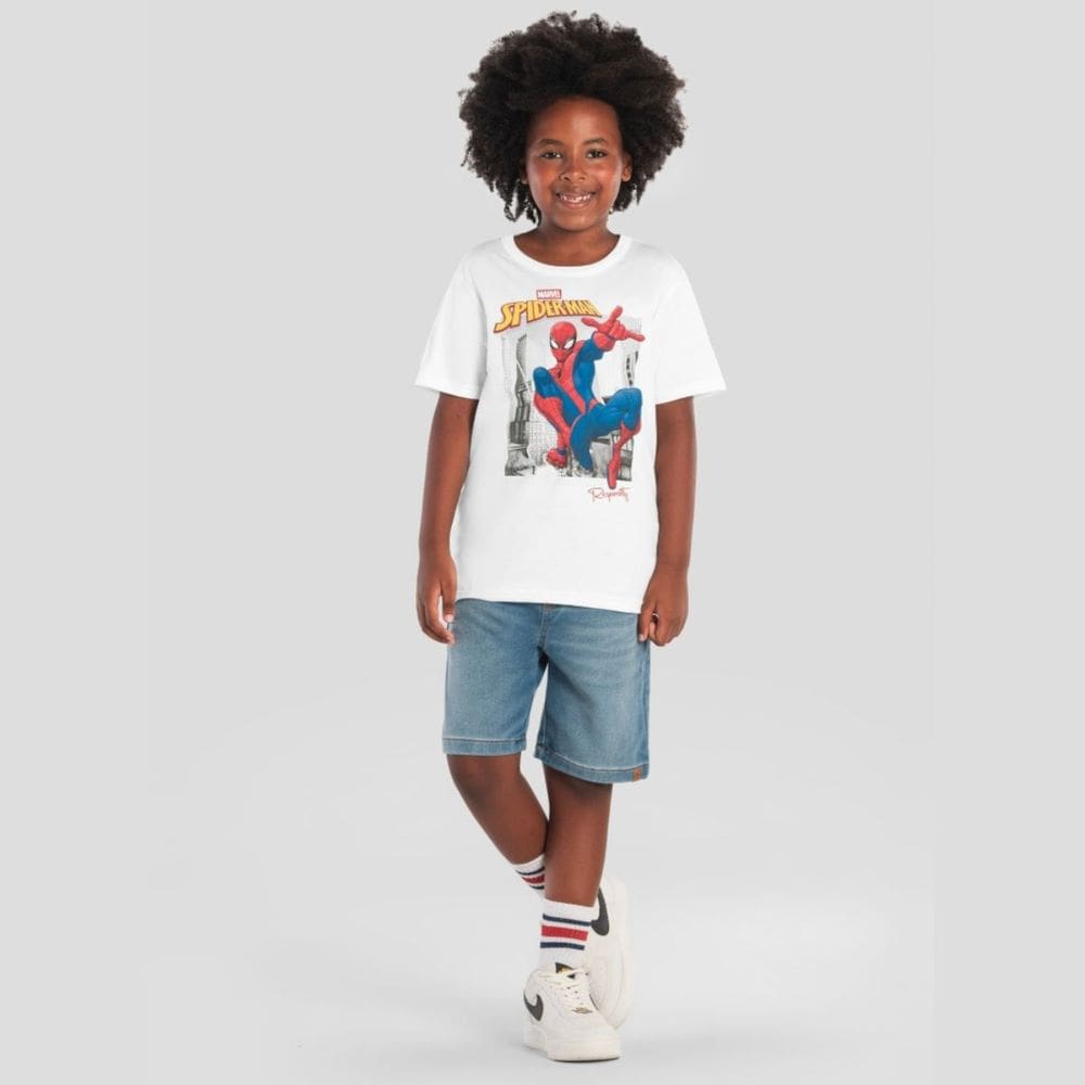 Camiseta Homem Aranha Branco Infantil Menino - Brandili