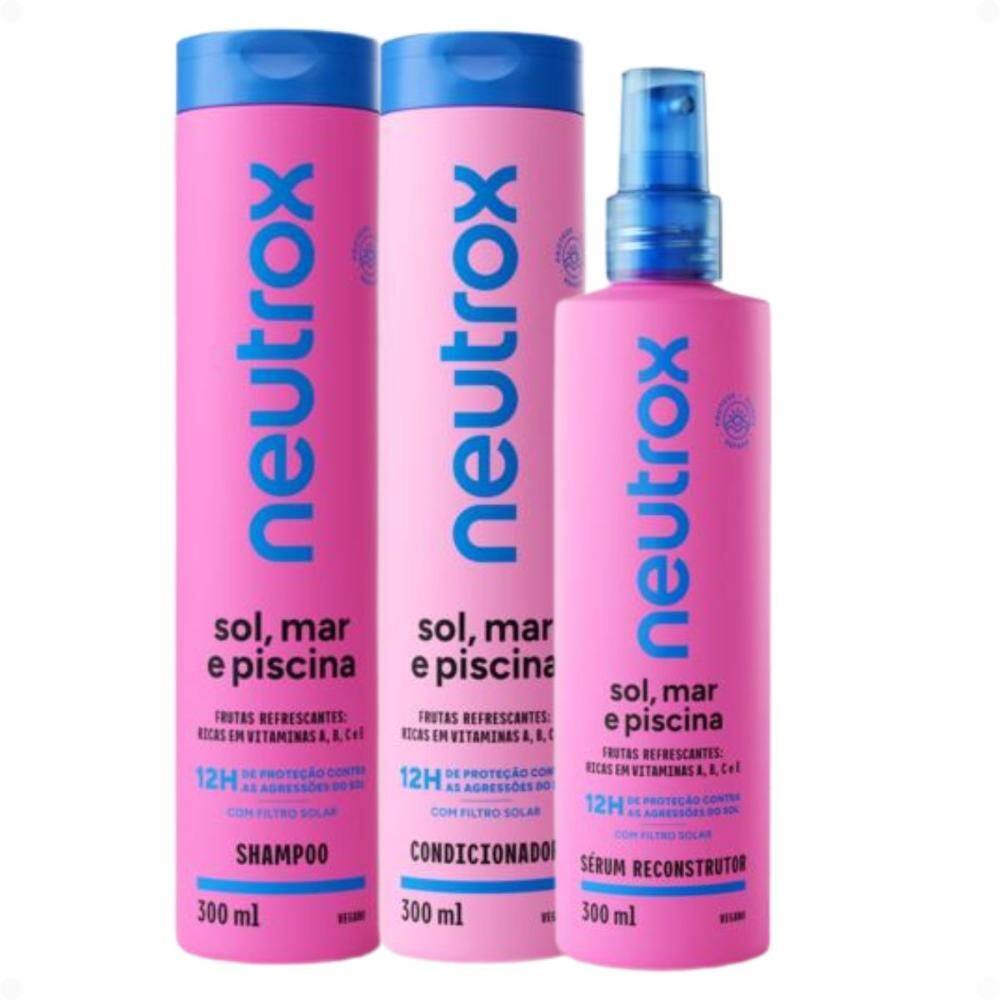 Kit Neutrox Sol, Mar e Piscina: Shampoo, Condicionador e Sérum Reconstrutor 300ml