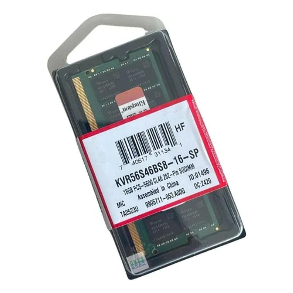 Memória Notebook 16GB DDR5 5600MHZ Sodimm KVR56S46BS8/16 Kingston