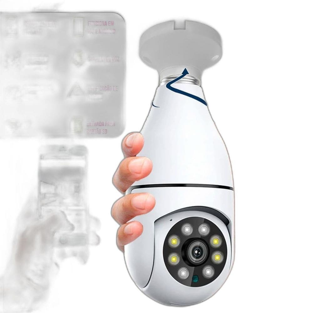 Câmera De Segurança Lâmpada Ip Wifi E 360 Visão Panorâmica