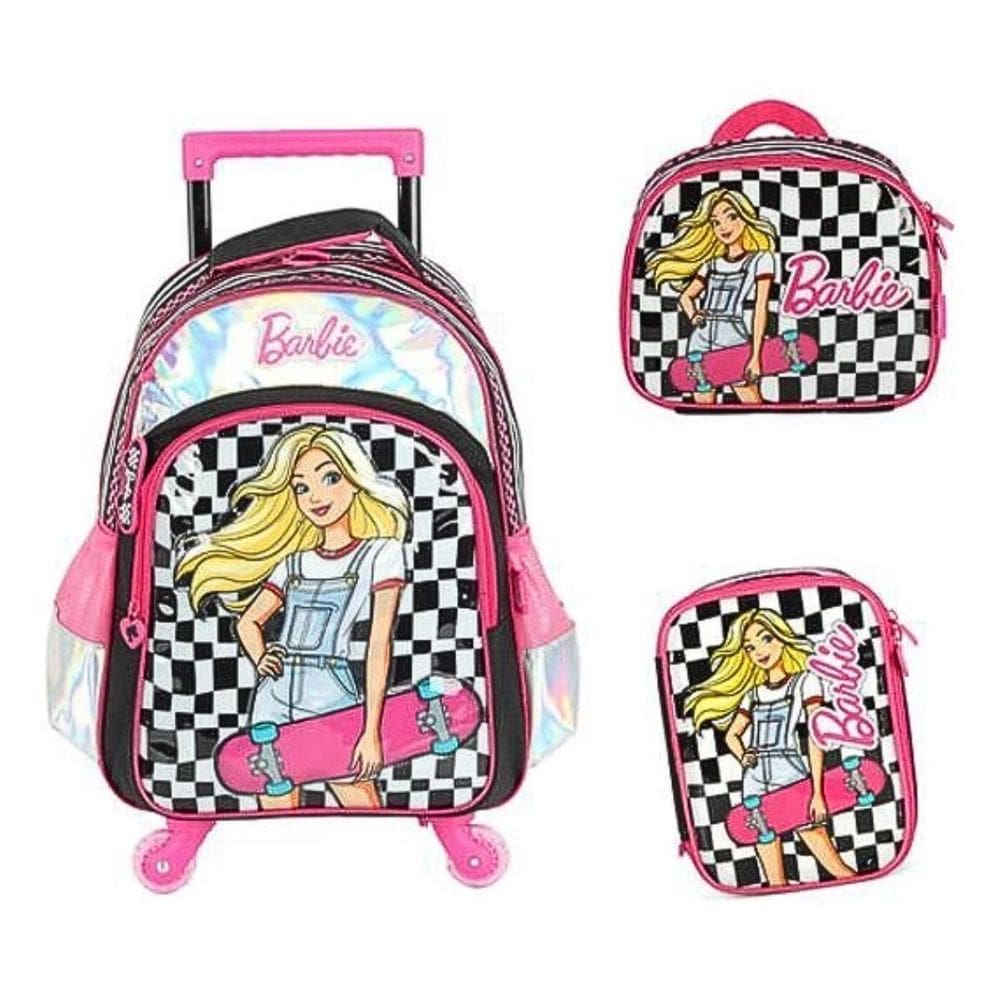 Kit Mochila De Rodinhas Estojo E Lancheira Barbie Lexcel