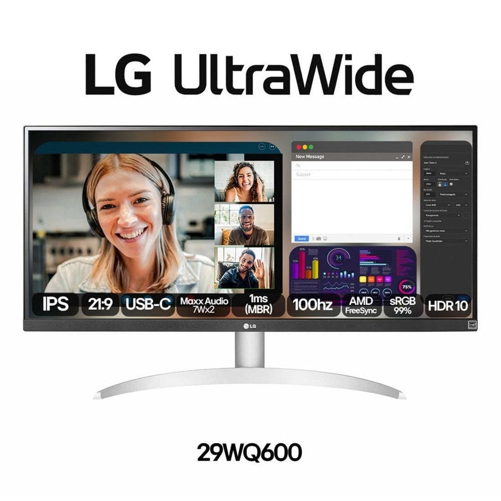 Monitor Lg 29 Ultrawide 100Hz 1Ms Fhd Branco 29Wq600B-W.Awzm