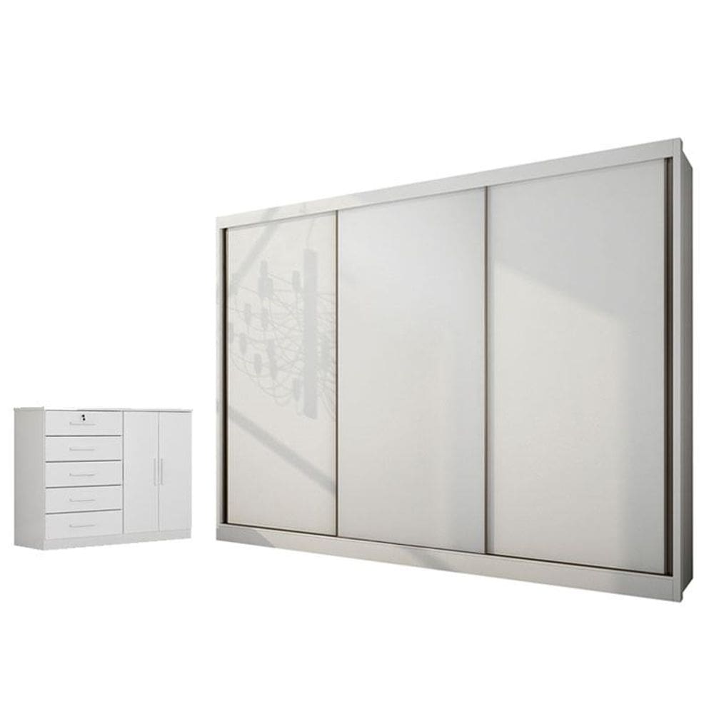 Guarda Roupa Casal Londres e Cômoda Seul Neve - Novo Horizonte