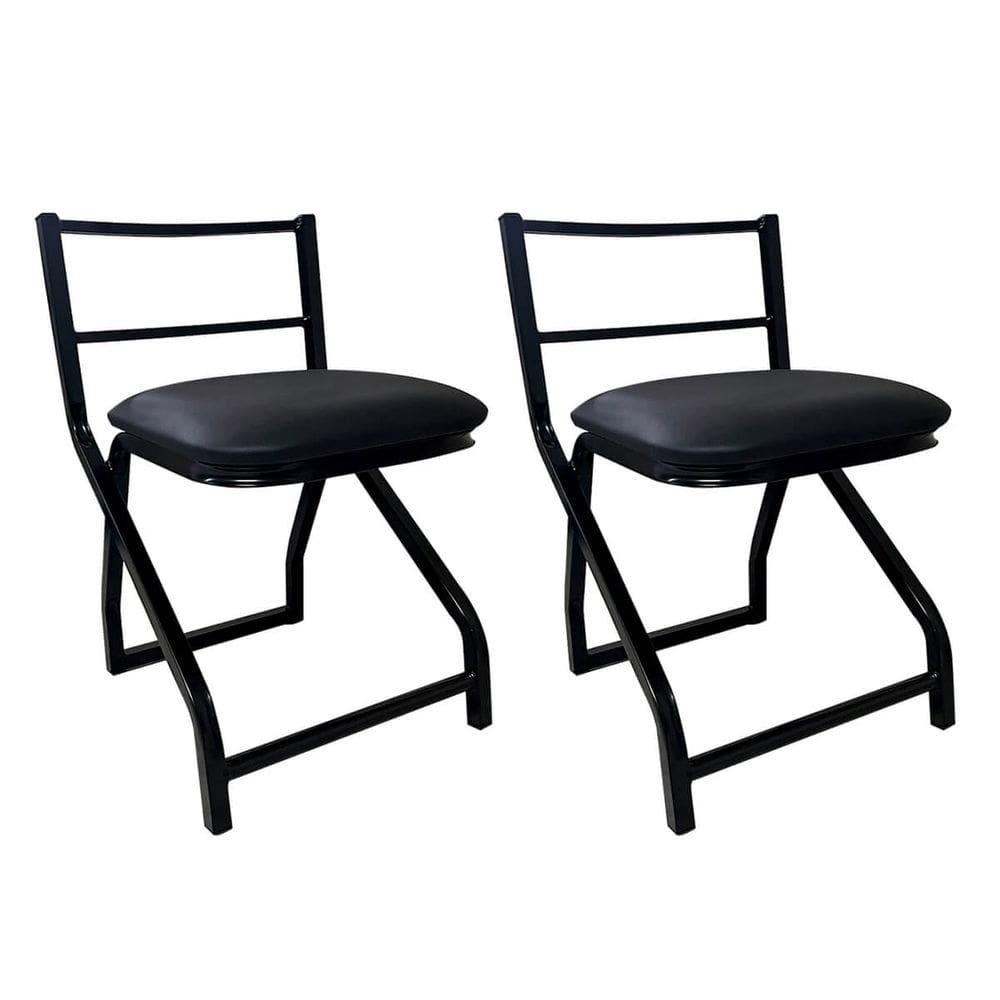 Kit 2 Cadeiras Banqueta Baixa Metal Estilo Industrial Assento Corino Preto