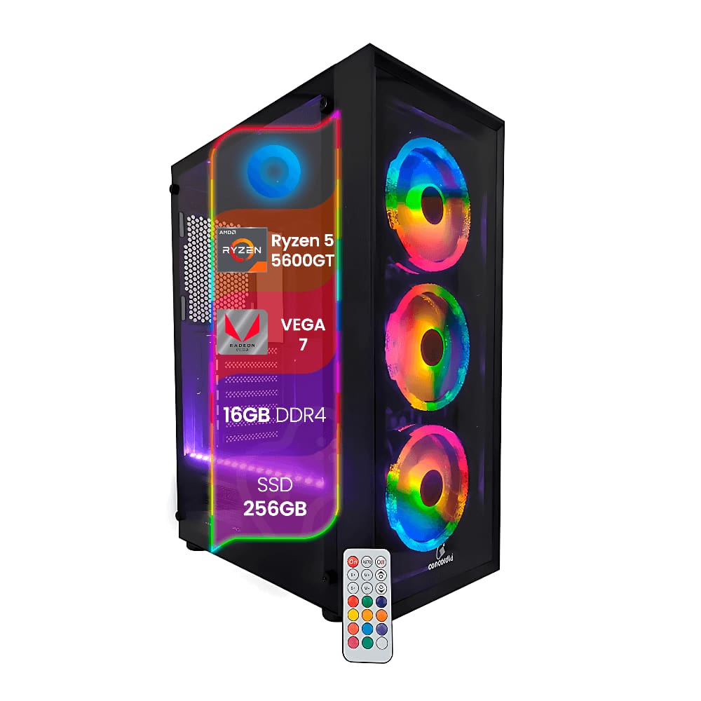 PC Gamer Concórdia Processador Ryzen 5 5600GT Memória 16GB SSD 256gb Fonte 600w Windows 11 Pro