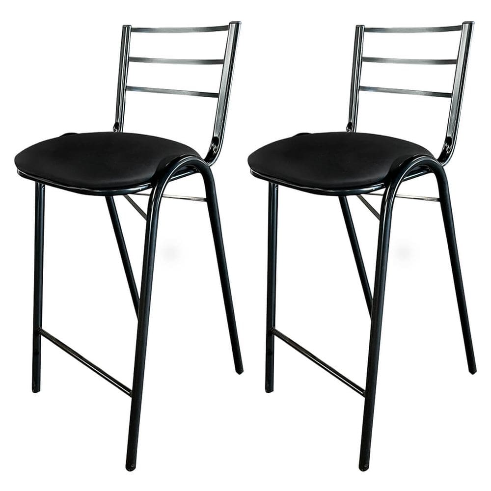 Kit 2 Banquetas de Ferro Metal Industrial para Cozinha Gourmet Preto