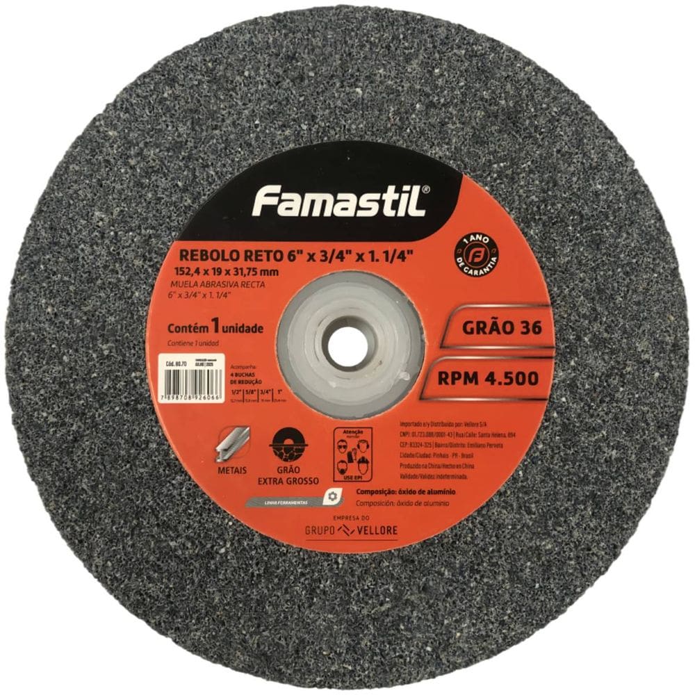 Rebolo Famastil 6x3/4x1.1/4pol Grão 36