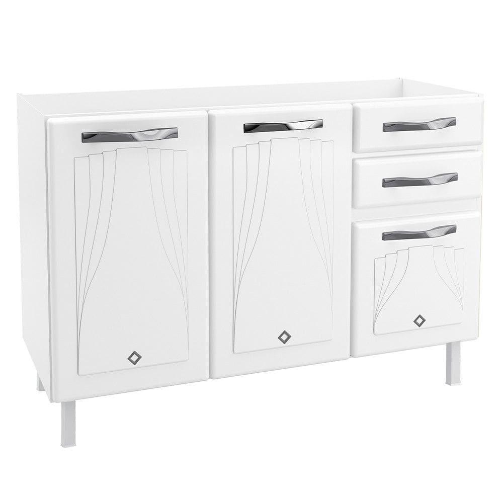 Balcao de Pia em Aco 3 Portas 2 Gavetas 120cm sem Pia Star New Telasul