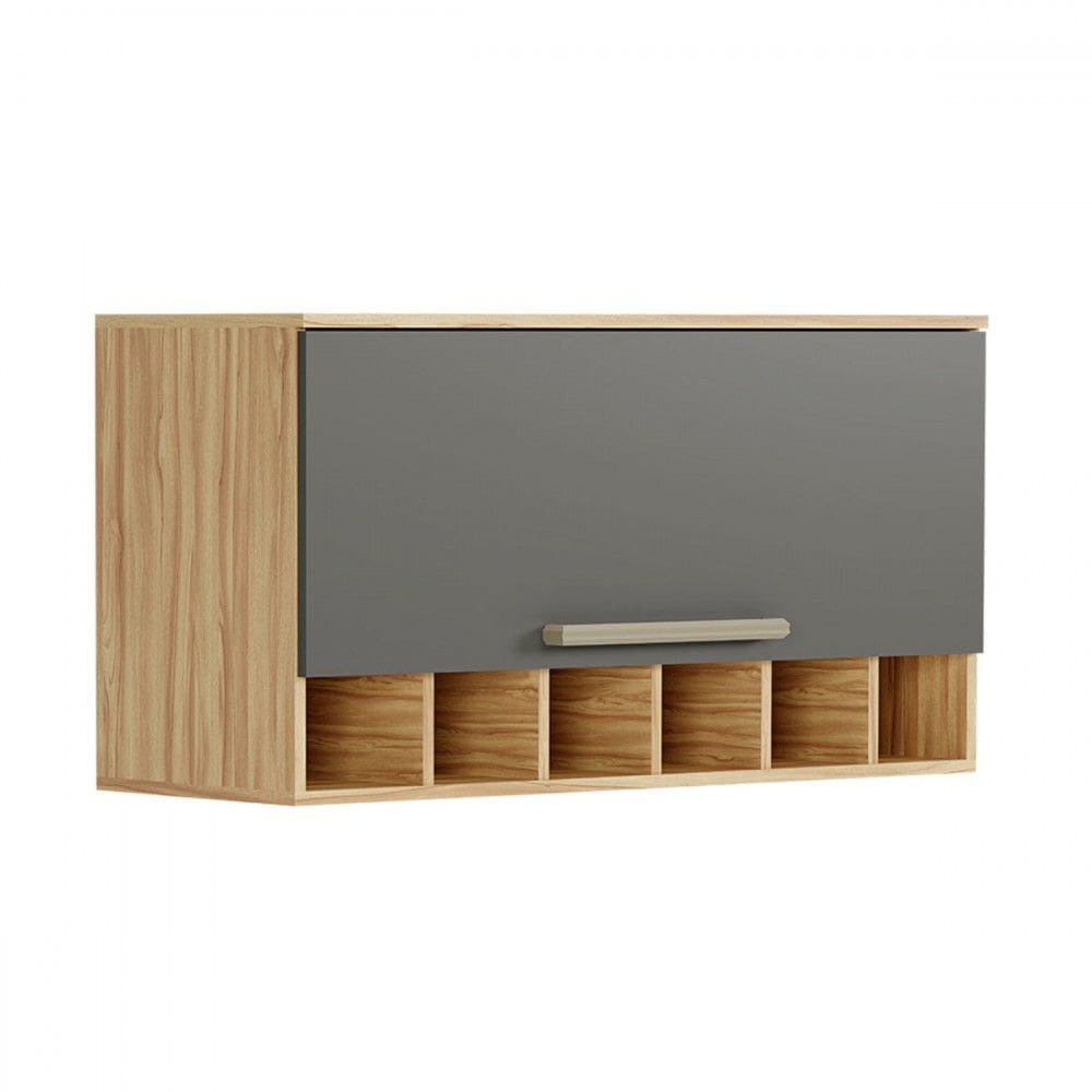 Armário Aéreo Cozinha 80 Cm Napoli 1 Porta 100% Mdf Amêndoa/Cinza - Rio Doce