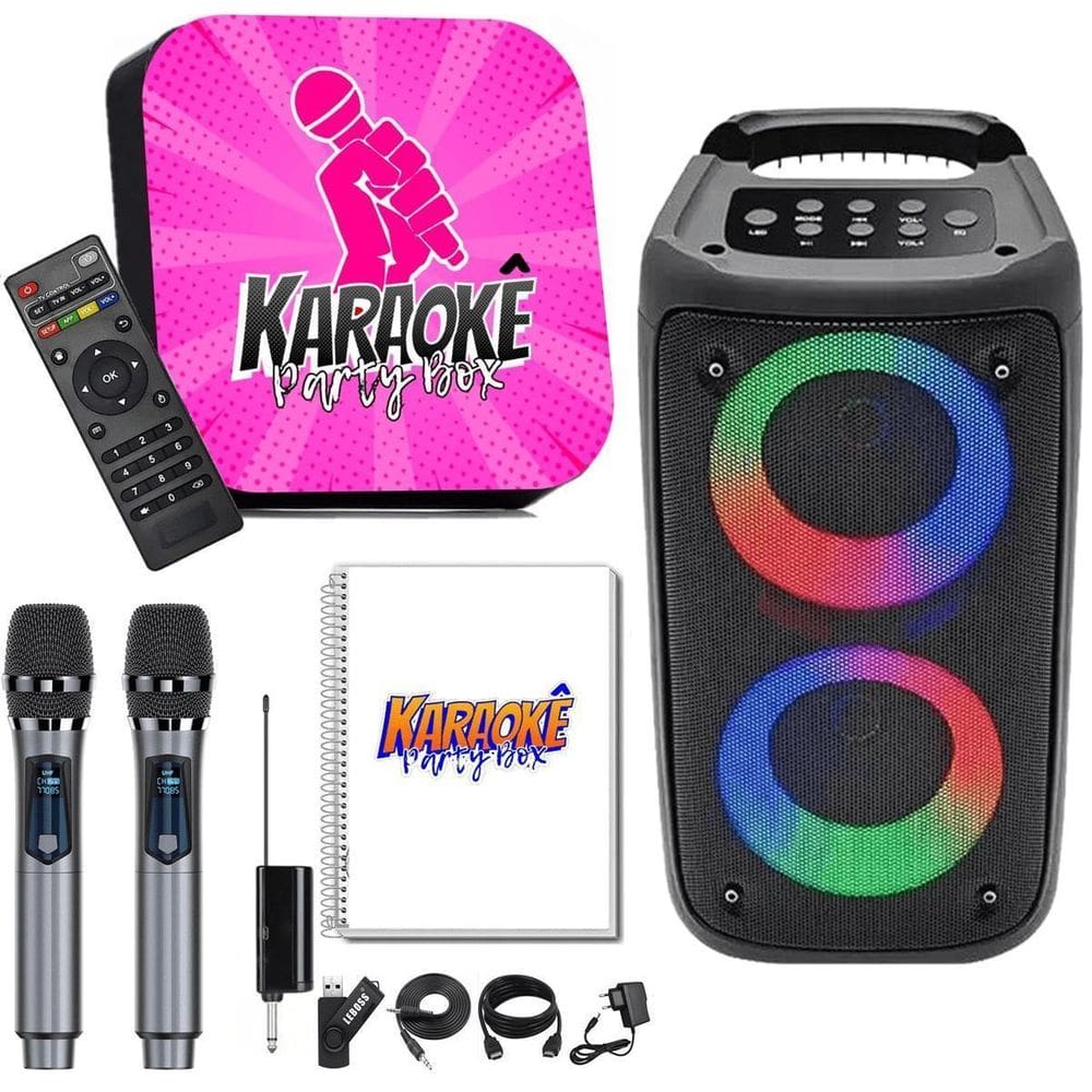 Karaoke Profissional +2Mic Sem Fio +Caixa De Som +Catalogo