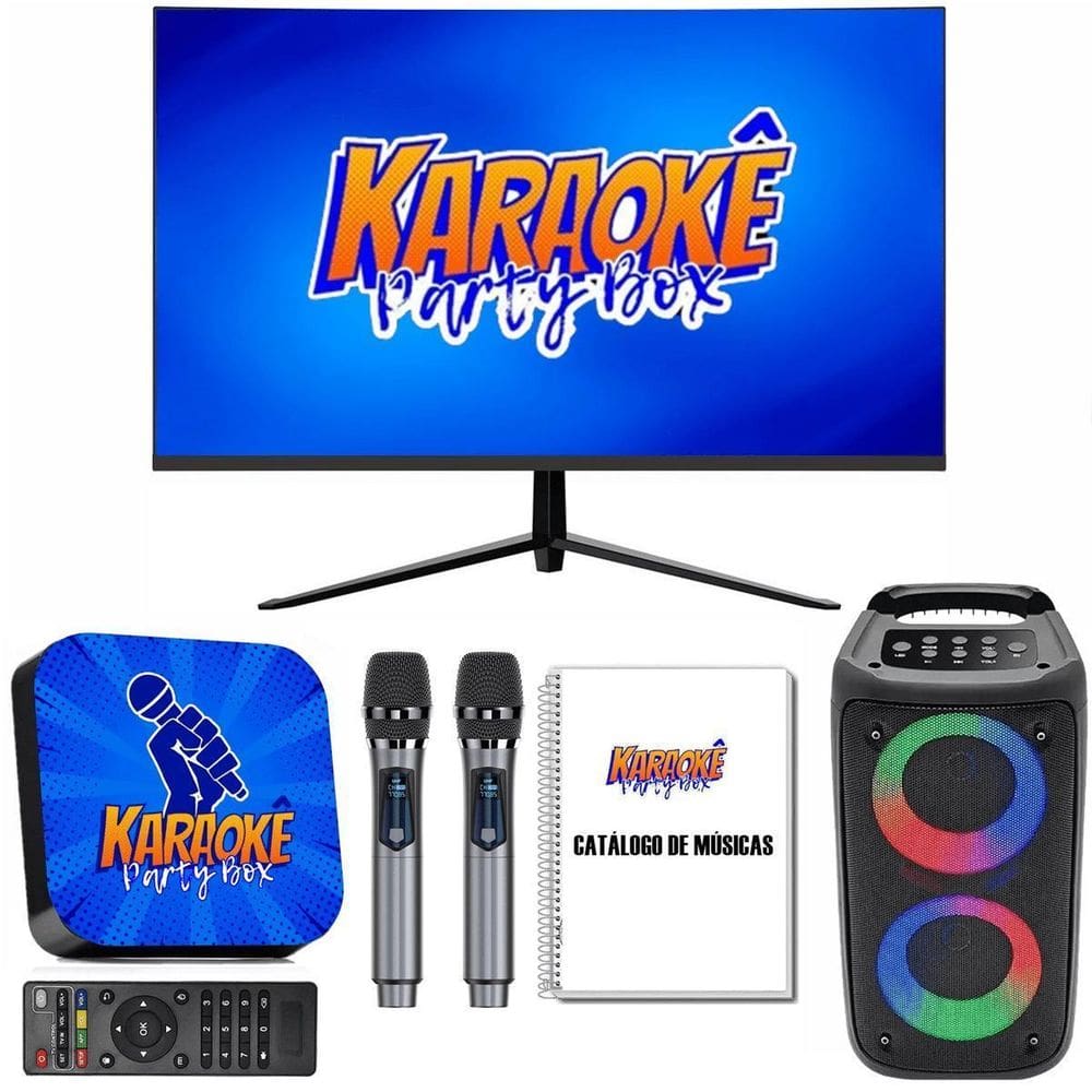 Karaoke Profissional +Monitor +2 Mic Sem Fio +Caixa De Som