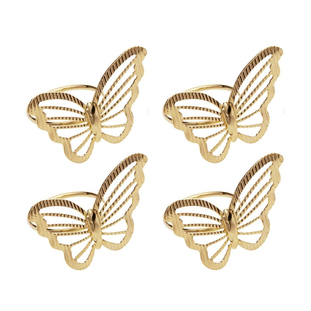 Cj 4 Anéis/Argolas de Metal P/Guardanapos Butterfly Dourado Wolff