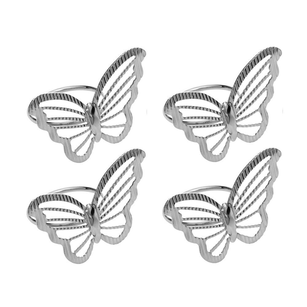 Cj 4 Anéis/Argolas de Metal P/Guardanapos Butterfly Prata Wolff