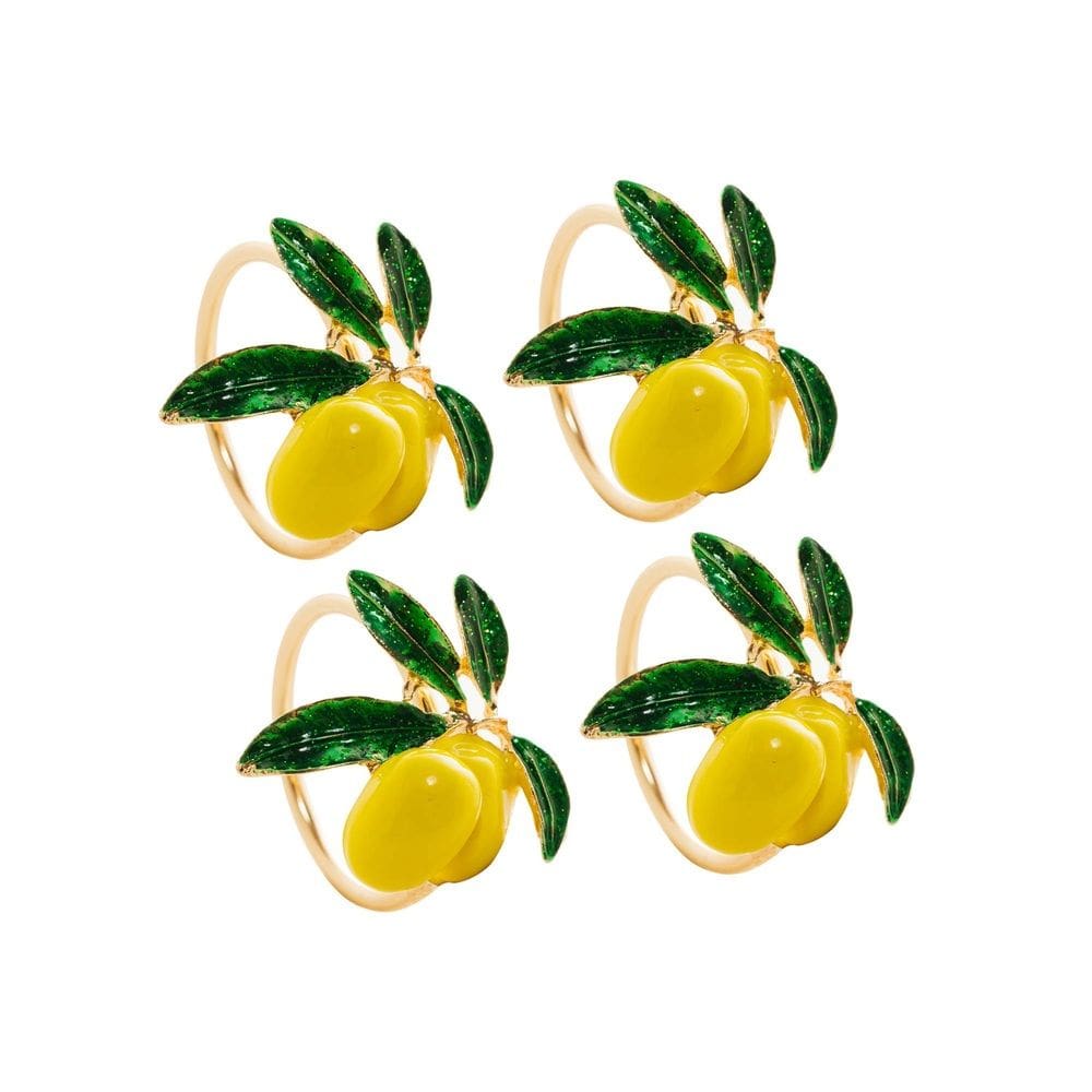 Cj 4 Anéis/Argolas de Zinco P/Guardanapos Limão Siciliano Dourado Wolff