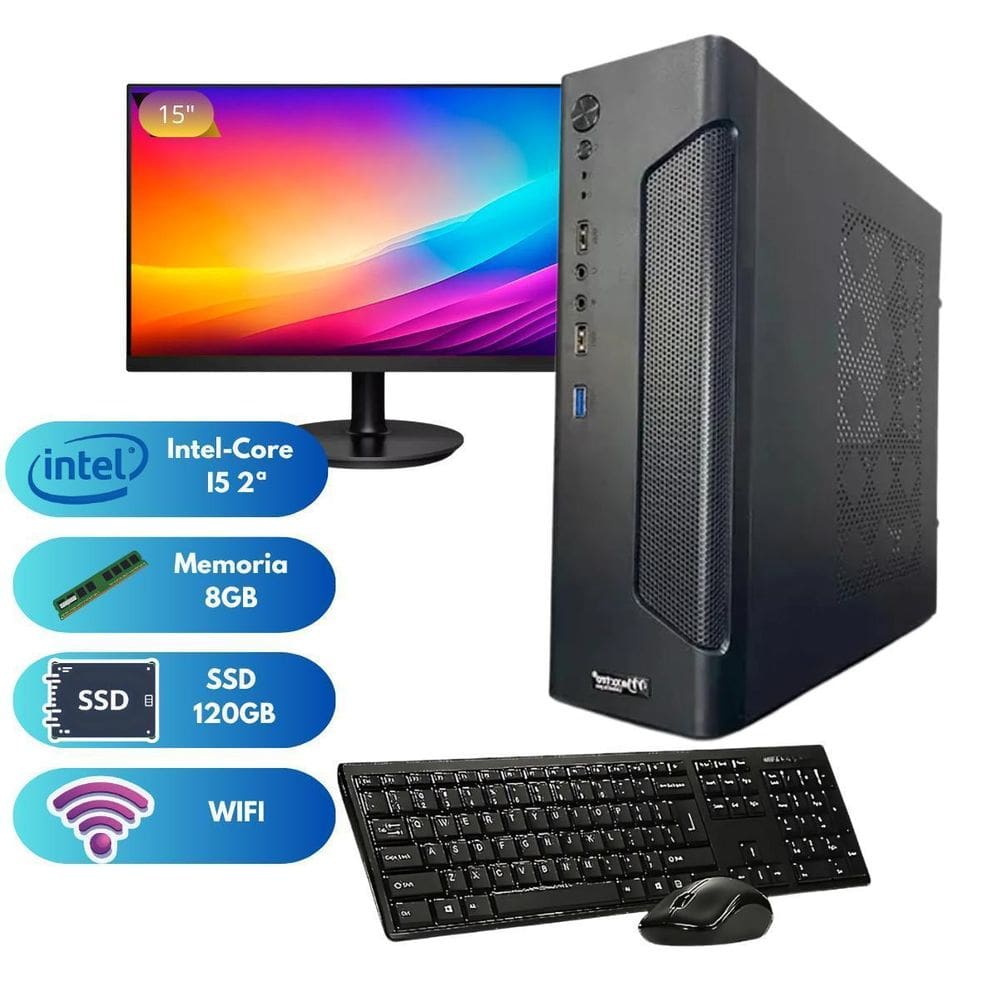 Pc Escritório Pdv Completo I5 Win11 Wifi Monitor15 8Gb 120Gb