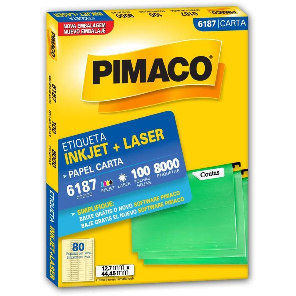 Etiqueta Carta 6187 100 Fls 12,7 X 44,45 Mm - Pimaco