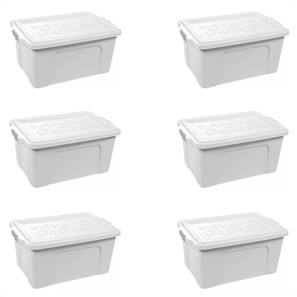 6 Caixas Organizadoras Reforçadas Container 70 Litros Branca