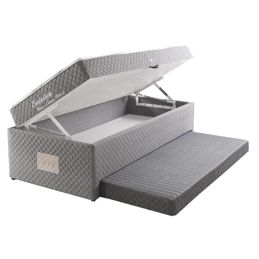 Cama Box Baú Solteiro Conjugada, Molas Bonnel Herval Evolution, 63x88x188 cm, com Colchão Auxiliar