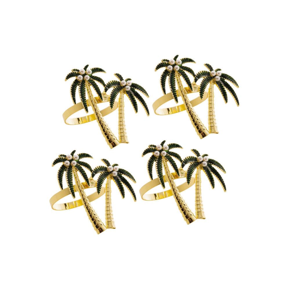 Cj 4 Anéis/Argolas de Zinco P/Guardanapos Palmeiras Dourado Wolff