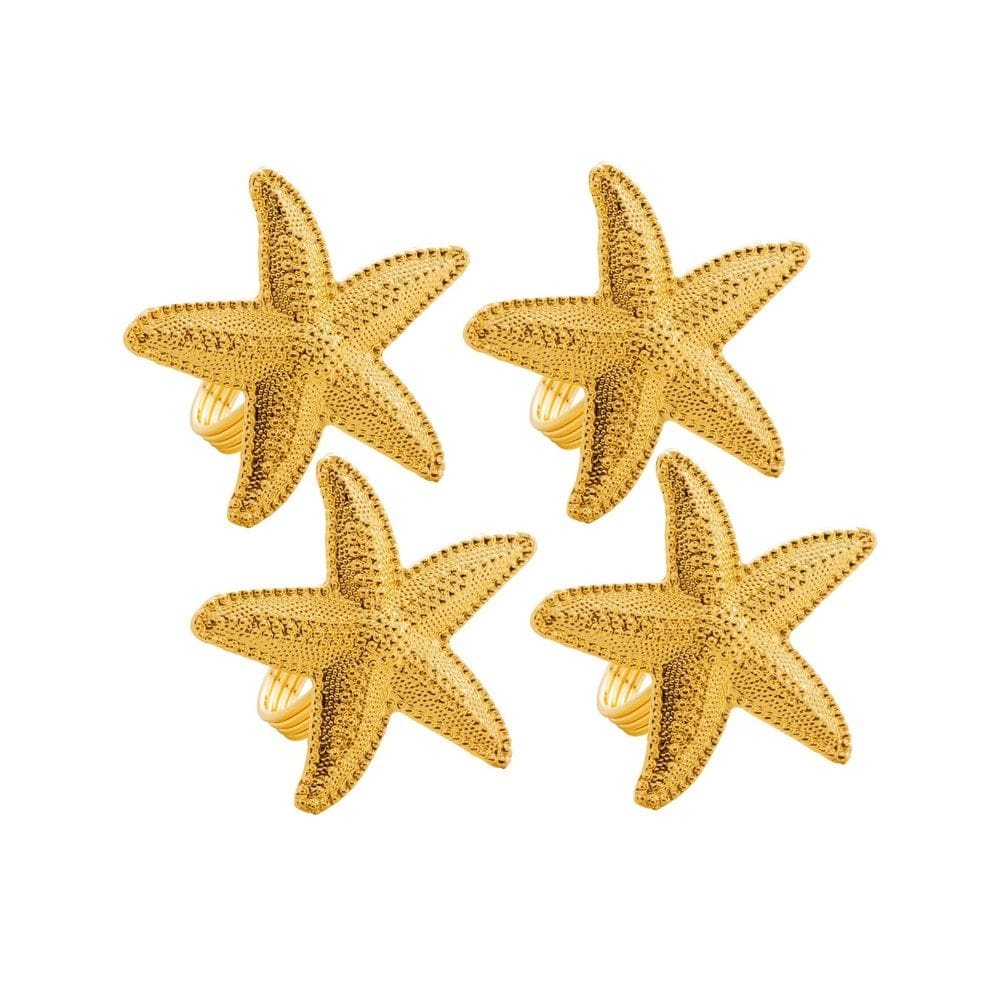 Cj 4 Anéis/Argolas de Zinco P/Guardanapos Estrela do Mar Dourado Wolff